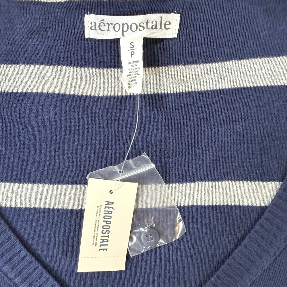 Y2K Style Striped Sweater Aeropostale Women Small Blue Gray Preppy Soft Girl - Picture 5 of 7